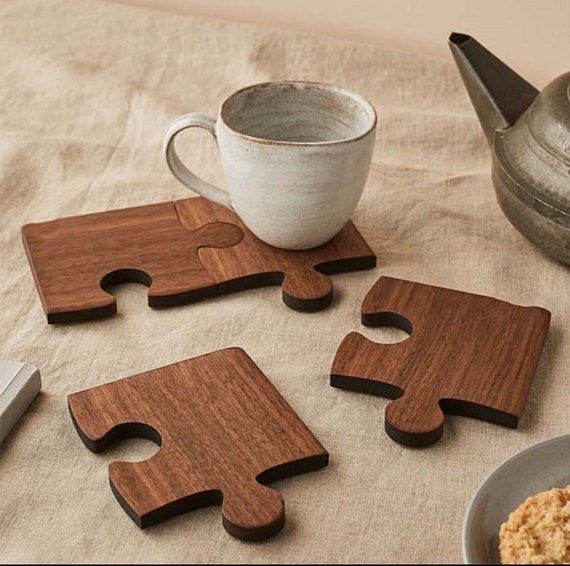 4pc Puzzle Shaped Kitchen Wooden Coasters for Drinks, Beverages, Beer,  Coffee 