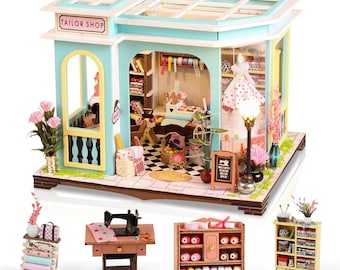 Inserto per mensola in miniatura per casa delle bambole Tailor's Shop, inserto per puzzle in legno 3D, modello