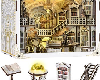 Inserto per scaffale da biblioteca: modello in miniatura di puzzle 3D in legno.