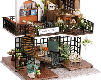 Forest Teashop Miniature dollhouse Shelf Insert 3D Wooden Puzzle Insert Model