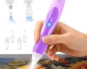 Electric Diamond Vacuum Art Pen with LED Light, USB Rechargeable, Purple Craft Tool
