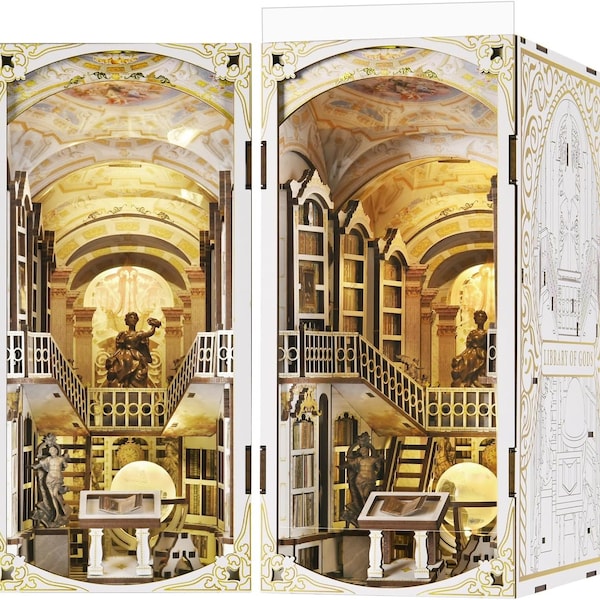 Biblioteca dos Deuses - Cantinho de Leitura: Encaixe de Quebra-Cabeça 3D em Madeira para Prateleira