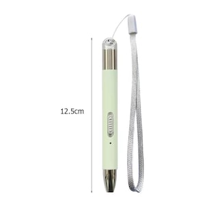 May include: A light green stylus pen, approximately 4.9 inches long, with a silver metal tip and accents. It has a small button and a silver lanyard attached. The text "12.5cm" is visible.