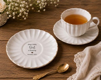 Custom Engraved Porcelain Tea Cup Set | Baby Shower, Bridal Tea Party Decor