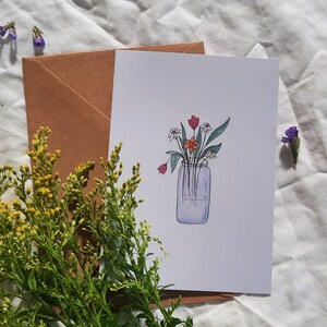 Carte de voeux vase de fleurs - mignonne et jolie parfaite pour les anniversaires des amoureux de la nature, merci, fête des mères