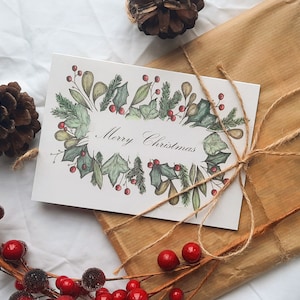 Pack mixte de cartes de Noël, intérieur vierge, lapins, couronne et feuillage avec gui et houx