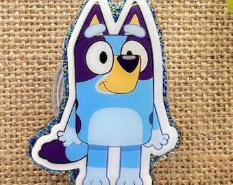 Blue Dog badge reel topper w/alligator clip or belt clip badge reel for teacher, school, pre-school, nurse, office worker