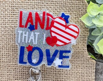 Land That I Love Interchangeable badge reel topper with optional alligator clip or belt clip badge reel-nurse/teacher/medical/office/cute