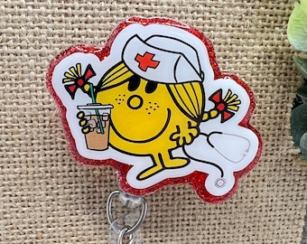 Little Miss Nurse badge reel topper with optional alligator clip or belt clip badge reel-nurse/teacher/medical/office/cute