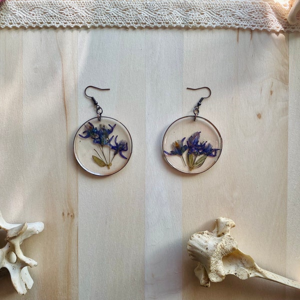 bluebell fairy earrings // pressed flower earrings // resin flower jewelry