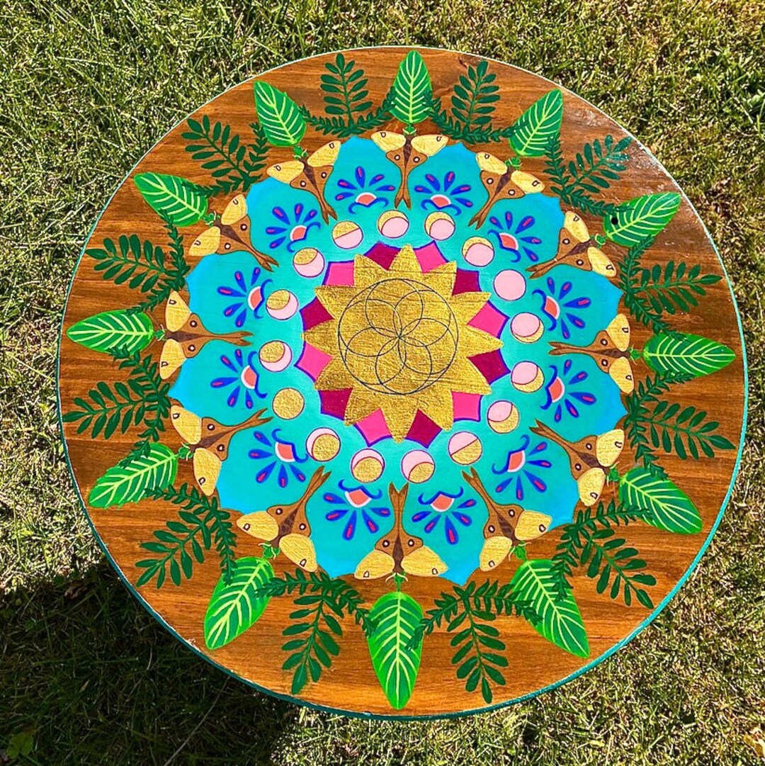 Original Hand Painted Round Accent Table Top. Hand Painted Etsy