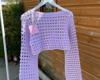 Crochet Long Sleeve Cropped Jumper Hand Made