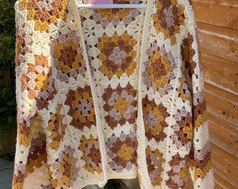 Warm Cozy Granny Square Crochet Cardigan Hand Made