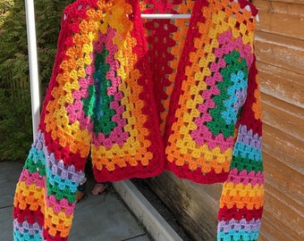 Rainbow Hexagon Crochet Cardigan Hand Made