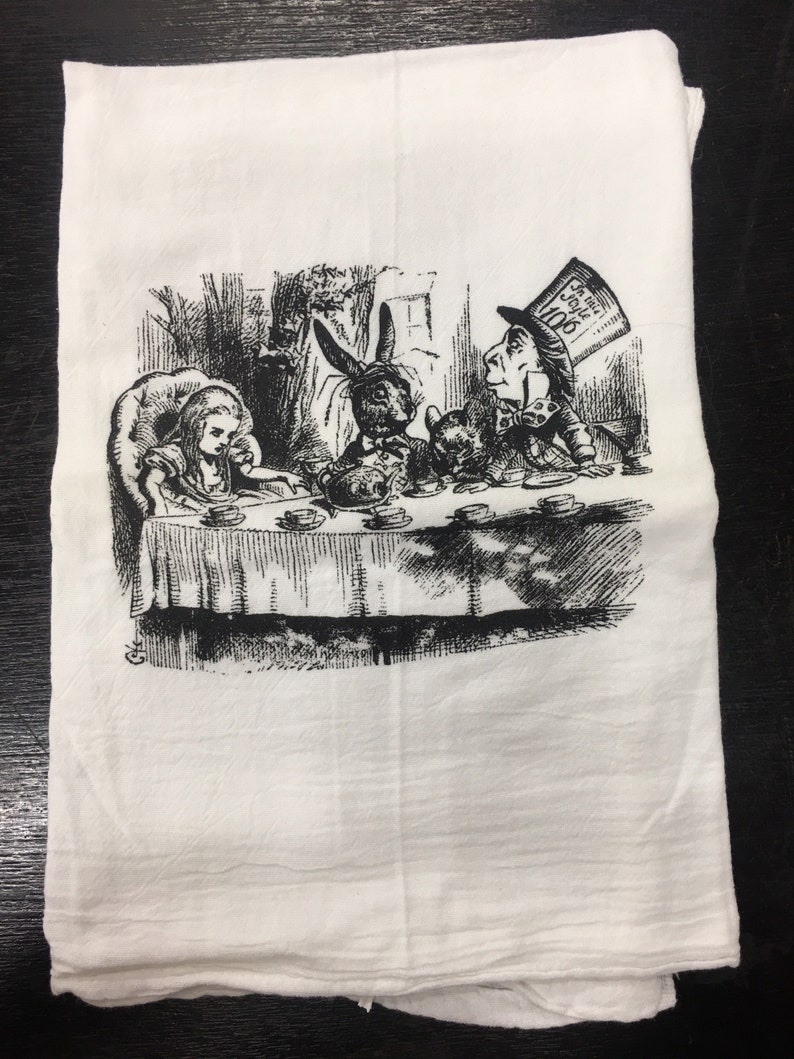 Alice in wonderland tea party flour sack towel