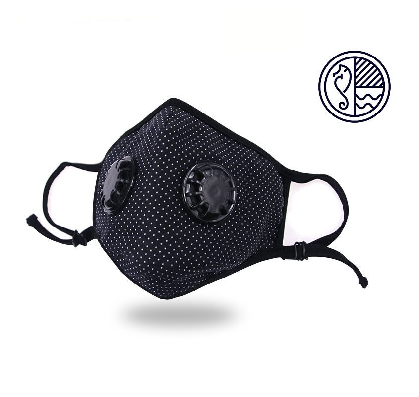 Stylish Brethado Duo, Polka Dot Face Mask, Reusable Washable, Nose Wire, Filter Pocket, Adjustable Ear Loops, Dual Breathing Vent, Ships USA