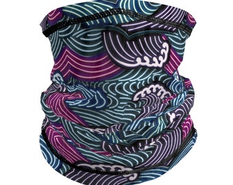 Neck gaiter drawstring adjustable | mesh face mask/bandana/balaclava | men/women | trad Japanese patterns | breathable | cooling | quick dry