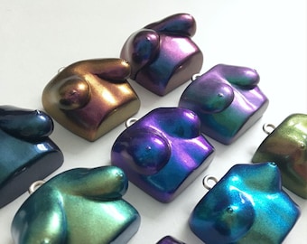 Made to Order- METALLIC COLOUR SHIFTING Boobie Keychains/Keyrings - Body Positivity, Polymer Clay Art, Feminist Art!