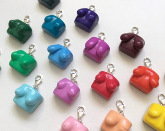 Made to Order- SOLID COLOUR Rainbow Boobie Clip on Zipper Charms/Keychain/Keyring - Body Positivity, Polymer Clay Art, Feminist Art!