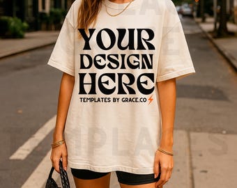 Ivory C1717 Mockup Lifestyle Comfort Colors T-shirt Mockup Summer Mocks Lifestyle C1717 Shirt Mock Ivory Comfort Colors Mockup Trendy Mocks