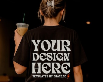 Back Black Mockup Comfort Colors Black Comfort  C1717 Lifestyle Model Mockup Oversized Tee Aesthetic Mock Up Trendy Model Y2K Street