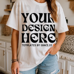 White Comfort Colors C1717 Lifestyle Model Mockup Oversized Tee  Aesthetic Mock Up Trendy Model Y2K  Street Style Mock Up Trendy Comfort