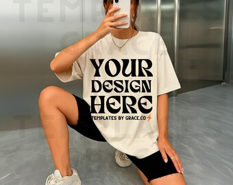 Ivory C1717 Mockup Lifestyle Comfort Colors T-shirt Mockup Summer Mocks Lifestyle C1717 Shirt Mock Ivory Comfort Colors Mockup Trendy Mocks