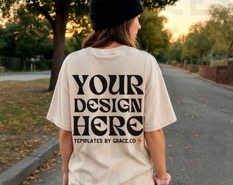 Back Ivory C1717 Mockup  Comfort Colors T-shirt Mockup Summer Mocks Lifestyle C1717 Shirt Mock Ivory Comfort Colors Mockup Trendy Mocks