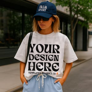 White Comfort Colors C1717 Lifestyle Model Mockup Oversized Tee  Aesthetic Mock Up Trendy Model Y2K  Street Style Mock Up Trendy Comfort