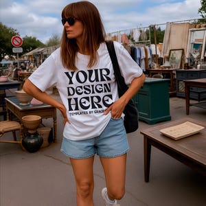 White Comfort Colors C1717 Lifestyle Model Mockup Oversized Tee  Aesthetic Mock Up Trendy Model Y2K  Street Style Mock Up Trendy Comfort