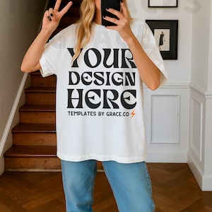 White Comfort Colors C1717 Lifestyle Model Mockup Oversized Tee  Aesthetic Mock Up Trendy Model Y2K  Street Style Mock Up Trendy Comfort