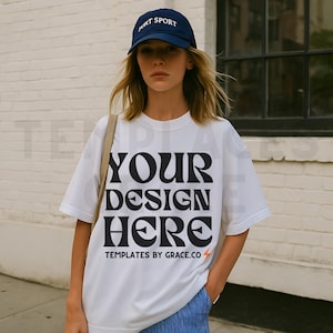 White Comfort Colors C1717 Lifestyle Model Mockup Oversized Tee  Aesthetic Mock Up Trendy Model Y2K  Street Style Mock Up Trendy Comfort