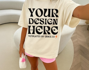 Ivory C1717 Mockup Lifestyle Comfort Colors T-shirt Mockup Summer Mocks Lifestyle C1717 Shirt Mock Ivory Comfort Colors Mockup Trendy Mocks