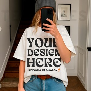 White Comfort Colors C1717 Lifestyle Model Mockup Oversized Tee  Aesthetic Mock Up Trendy Model Y2K  Street Style Mock Up Trendy Comfort