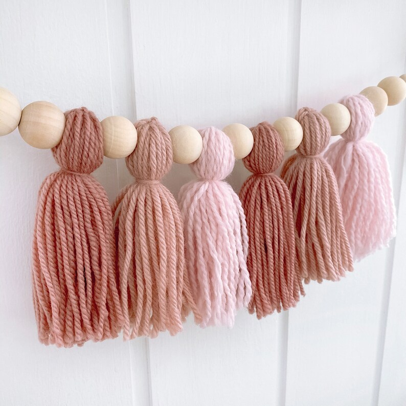 Yarn Tassel Garland Dusty Pink Tassel Garland Kids Decor Etsy