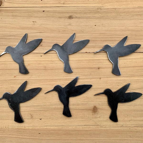 Lot Set of 6 Hummingbird Shapes | 3 inch Rough Rusty Metal Steel Wall Art | Hummingbird Crafts | Home Stencil DIY Craft Sign Made in USA