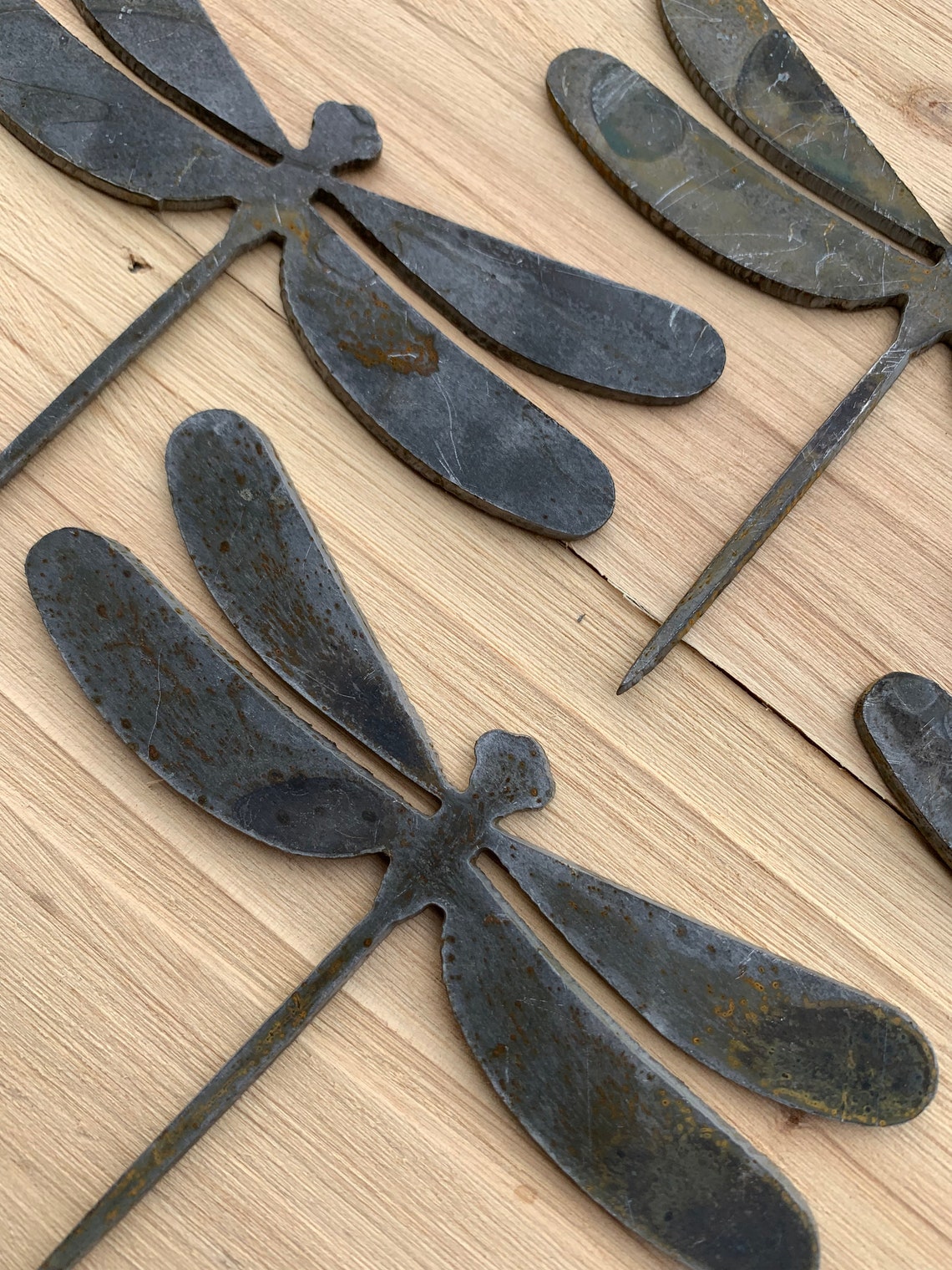 Lot Set of 6 Dragonfly Bug Insect Shapes 3 Inch Rough Rusty Metal Steel ...