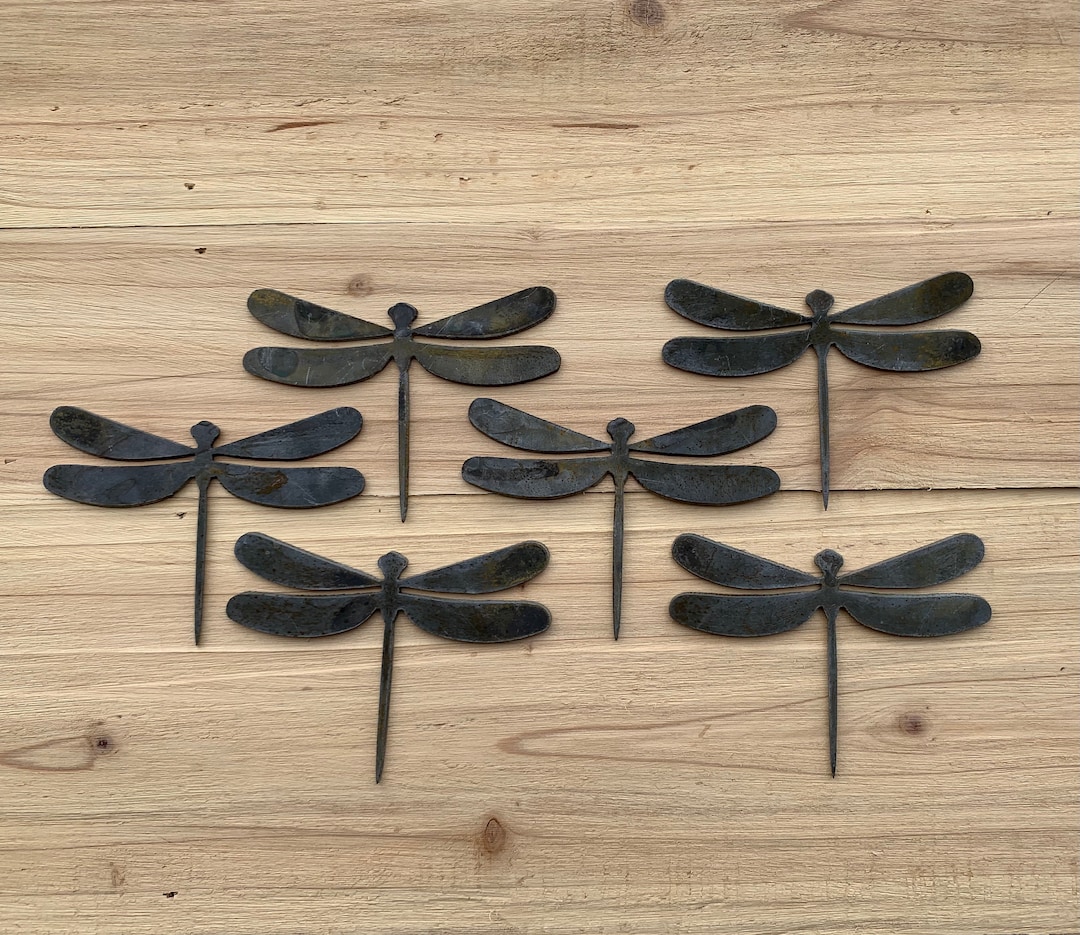 Lot Set of 6 Dragonfly Bug Insect Shapes 3 Inch Rough Rusty Metal Steel ...
