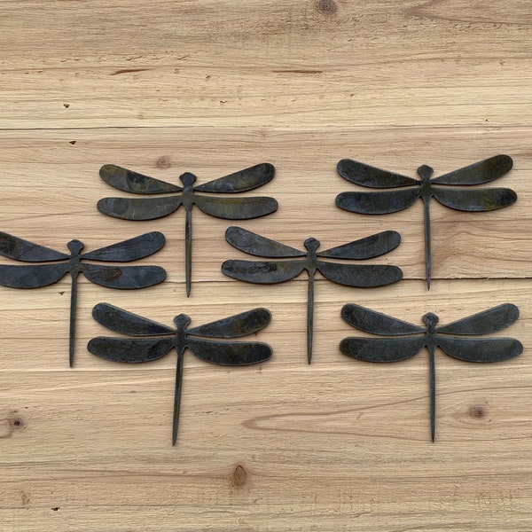 Lot Set of 6 Dragonfly Bug Insect Shapes 3 inch Rough Rusty Metal Steel Wall Art Home Stencil DIY Craft Sign Made in USA