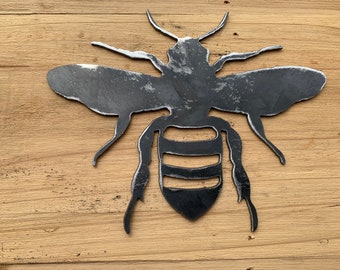 Metal Bee Decoration raw steel 6 inch | Honey Bee | Beehive Decoration | Pollinator Garden