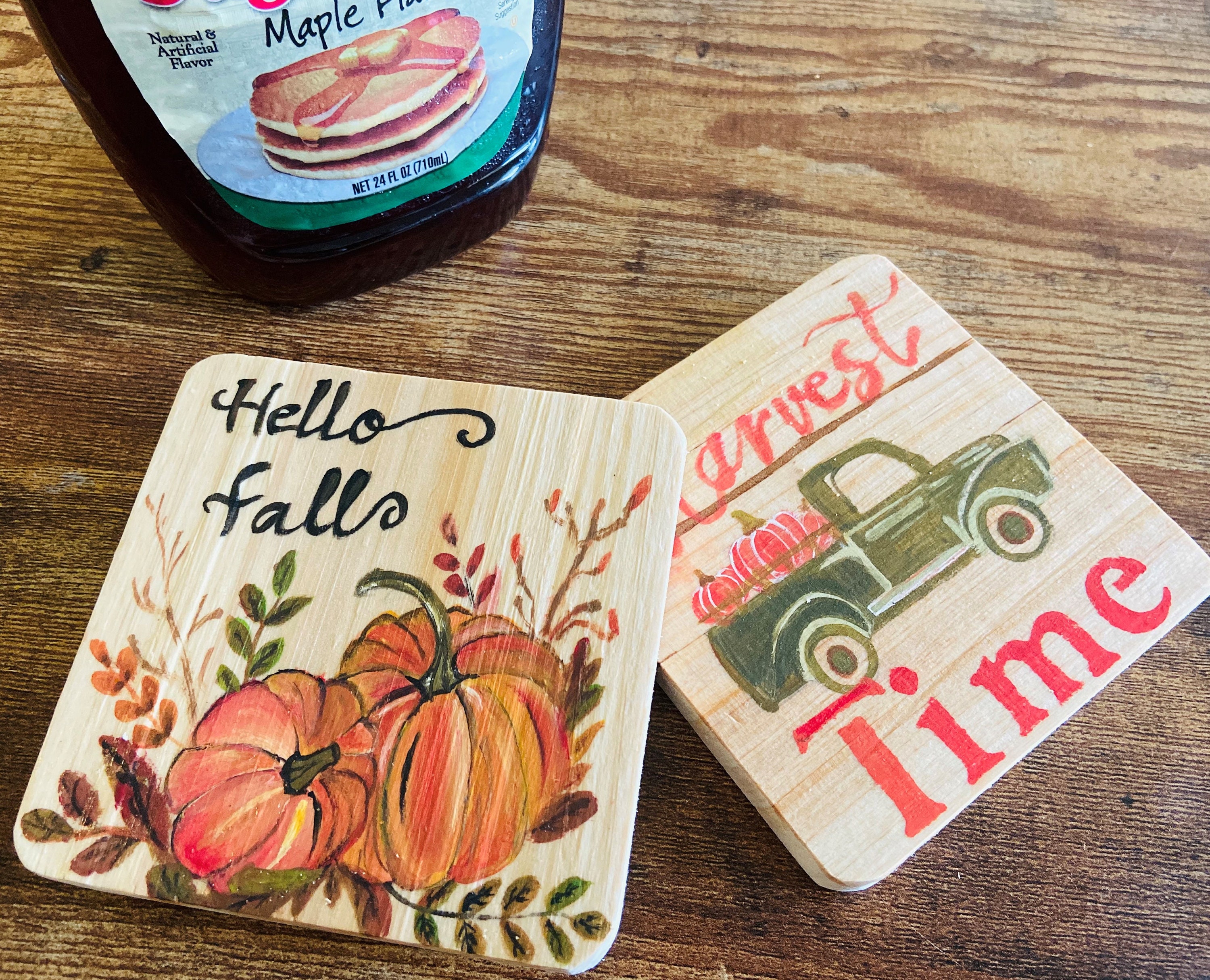 Fall Coasters / Fall Decor / Wooden Coasters / Harvest Time / Etsy España