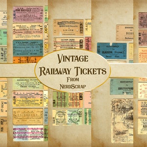 Vintage Zugtickets digitaler Download druckbare alte Eisenbahn Ephemera Oddment Verschönerung Papier Handwerk Scrapbook Collage Junk Journal