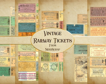 Vintage Train Tickets Digital Download Printable Old Railway Ephemera Oddment Embellishment Paper Craft Scrapbook Collage Junk Journal