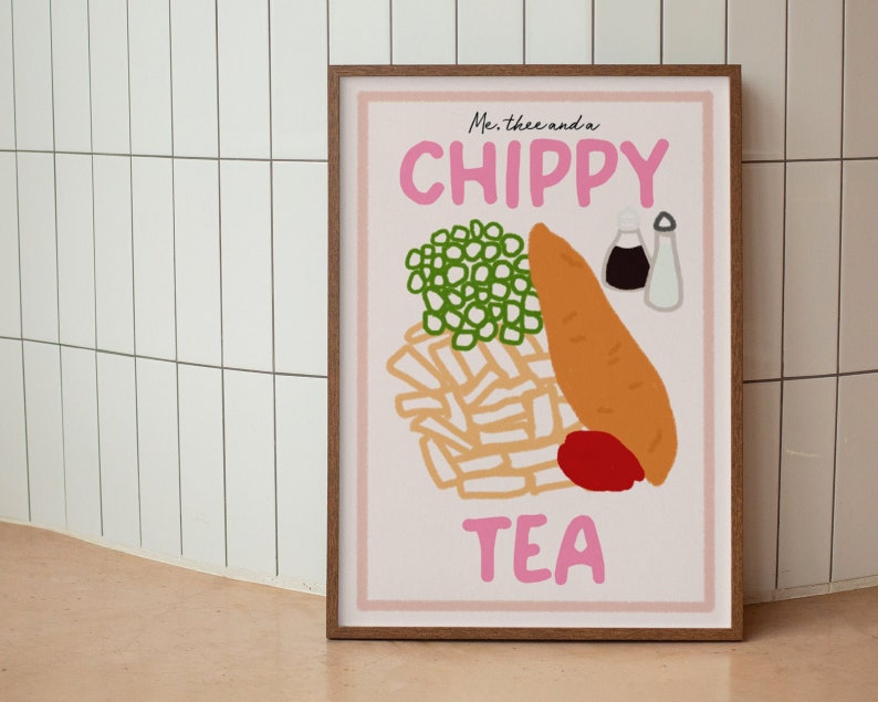 Me, Thee and A Chippy Tea Print | Illustrated Kitchen Print | Fish ...