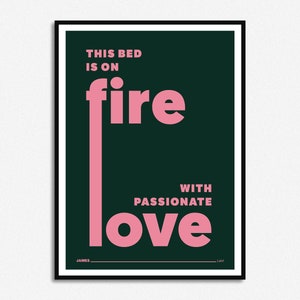 James Laid Lyrics Print Music Print Alcohol A5 A4 A3 Unframed Indie Rock Art Concert Poster Gift Passionate Love Green & Pink