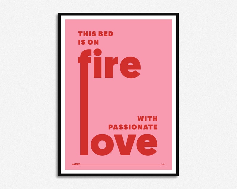 James Laid Lyrics Print Music Print Alcohol A5 A4 A3 Unframed Indie Rock Art Concert Poster Gift Passionate Love Red & Pink