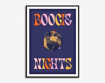 Boogie Nights Decor Print | Funky Disco Ball | Retro Lyrics Typography | A5 A4 A3 | Dancing | Dance | A5 A4 A3 A2 A1 50x70