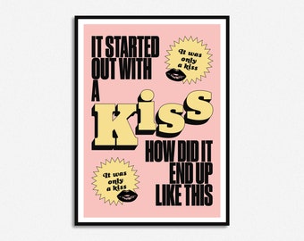 It Was Only A Kiss Print | Lyrics Print | A5 A4 A3 | Unframed Indie Rock Art | Gig Poster | Concert Poster
