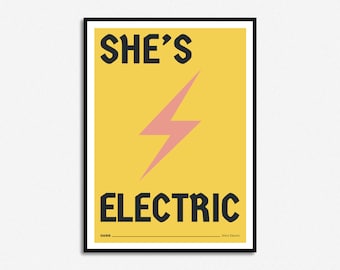 She's Electric | Lightning Bolt | Music Print | Lyrics Print | A5 A4 A3 | Unframed Indie Rock Poster | Concert Poster | Gift