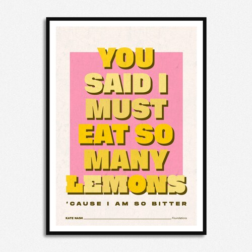 Paroles de chanson Eat So Many Lemons | Impression musicale | A5 A4 A3 | Art rupestre indépendant sans cadre | Affiche de concert